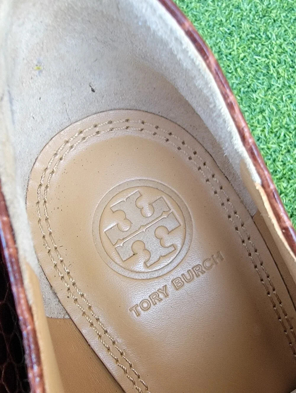 Women's Tory Burch Brown Croc-Embossed Pointed Toe Slip-On Heels ~ US Size 7M